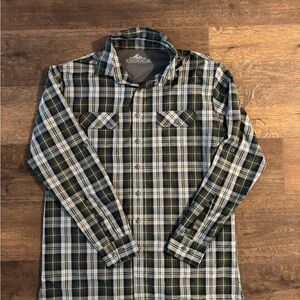Croft Barrow Shirt Mens Large Tall Green Plaid Performance Vented Quick Dry